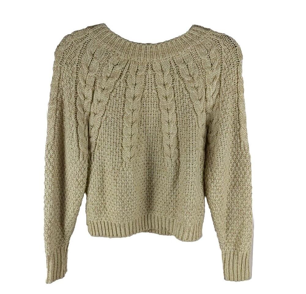 Copper Key Crop Top Fisherman Cable Sweater Size Small Beige